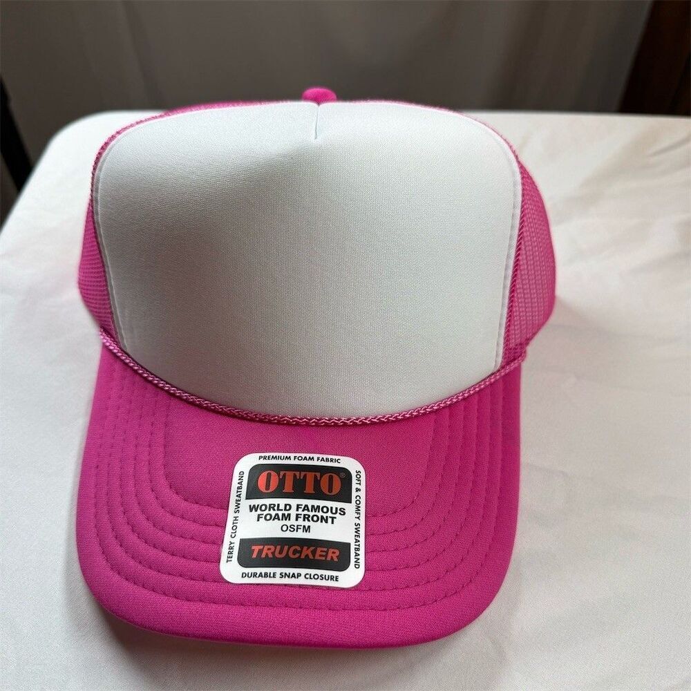 OTTO Trucker Hat Unisex One Size Hot Pink White Snapback Mesh Cap